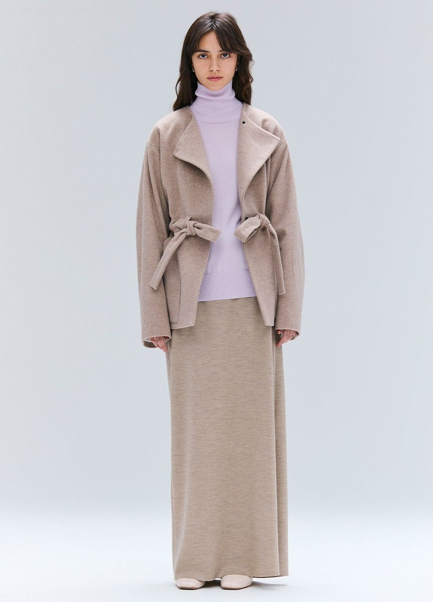 雙面毛料抽腰繩短大衣